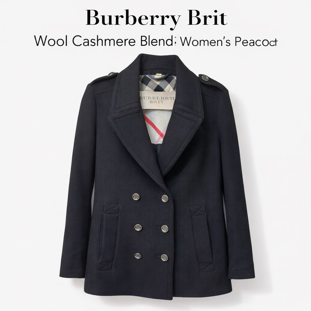 🖤 Burberry Brit Black Wool Cashmere Blend Peacoat l Womens I Medium